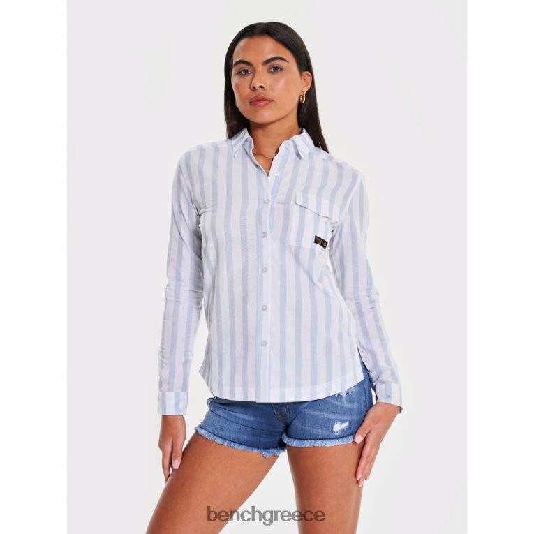 Bench ενδύματα μπλε ρίγα γυναίκες μακρυμάνικο πουκάμισο telma 4XTV110